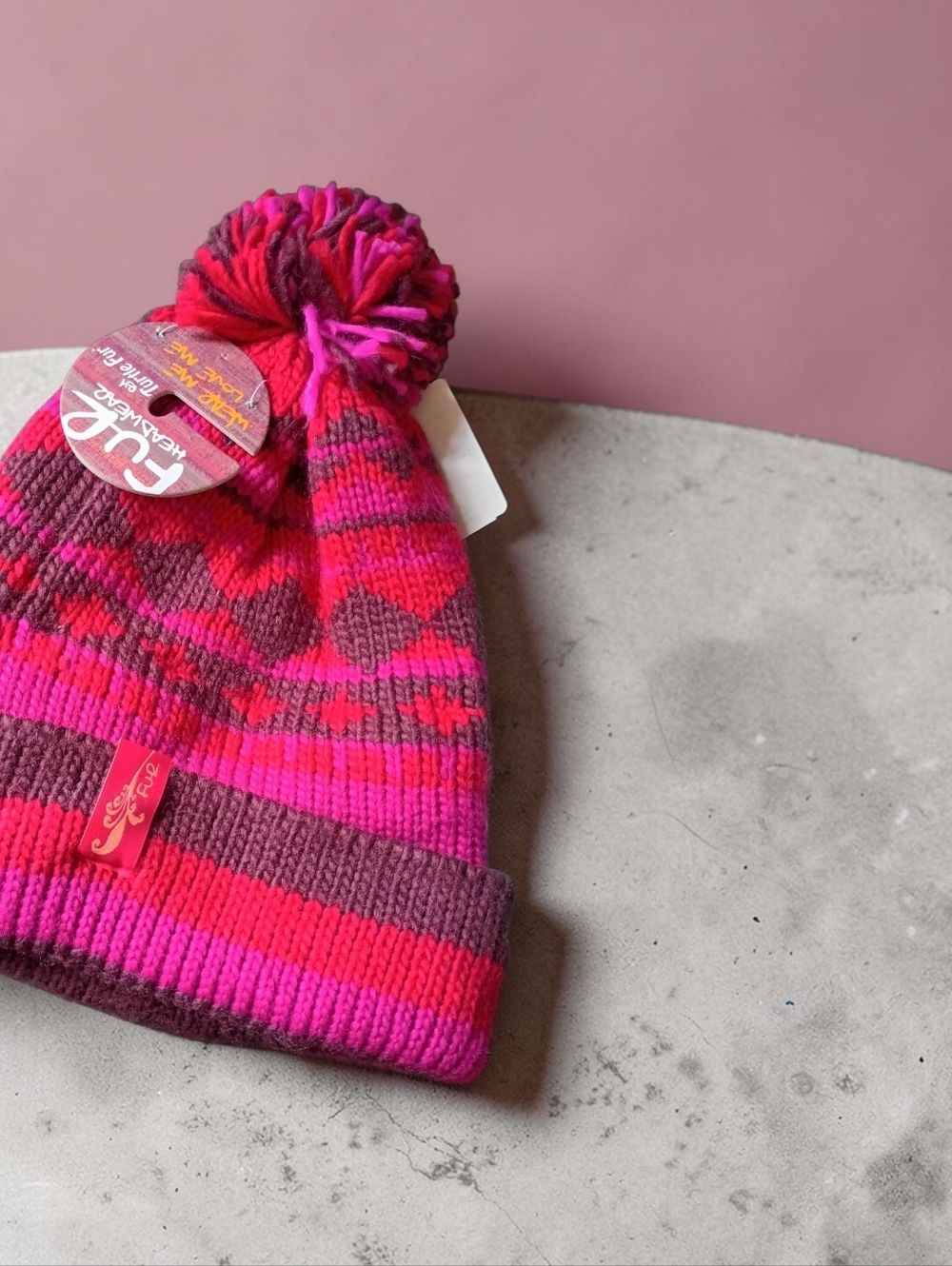 New! Turtle Fur - Fur Headwear Hand Knit Beanie Berry Cozy Colorful Hiking Camp